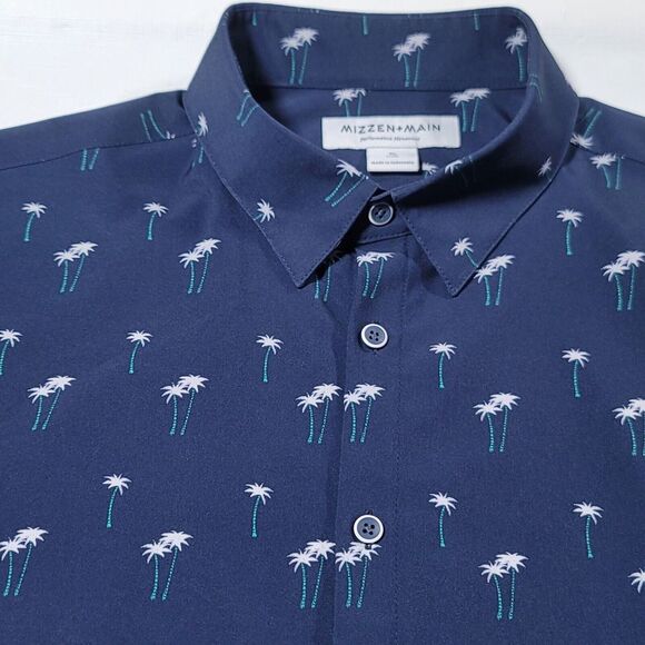 Mizzen Main Mens Leeward XL Trim Fit Blue Palm Tree AOP  Performance - Picture 3 of 12